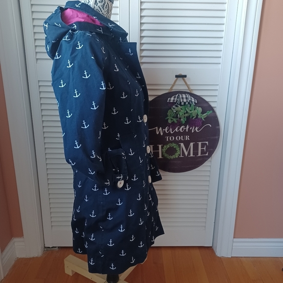 Hatley Nautical Fitted Navy Raincoat Trench Jacket with Anchor Print US 4 - Picture 4 of 12